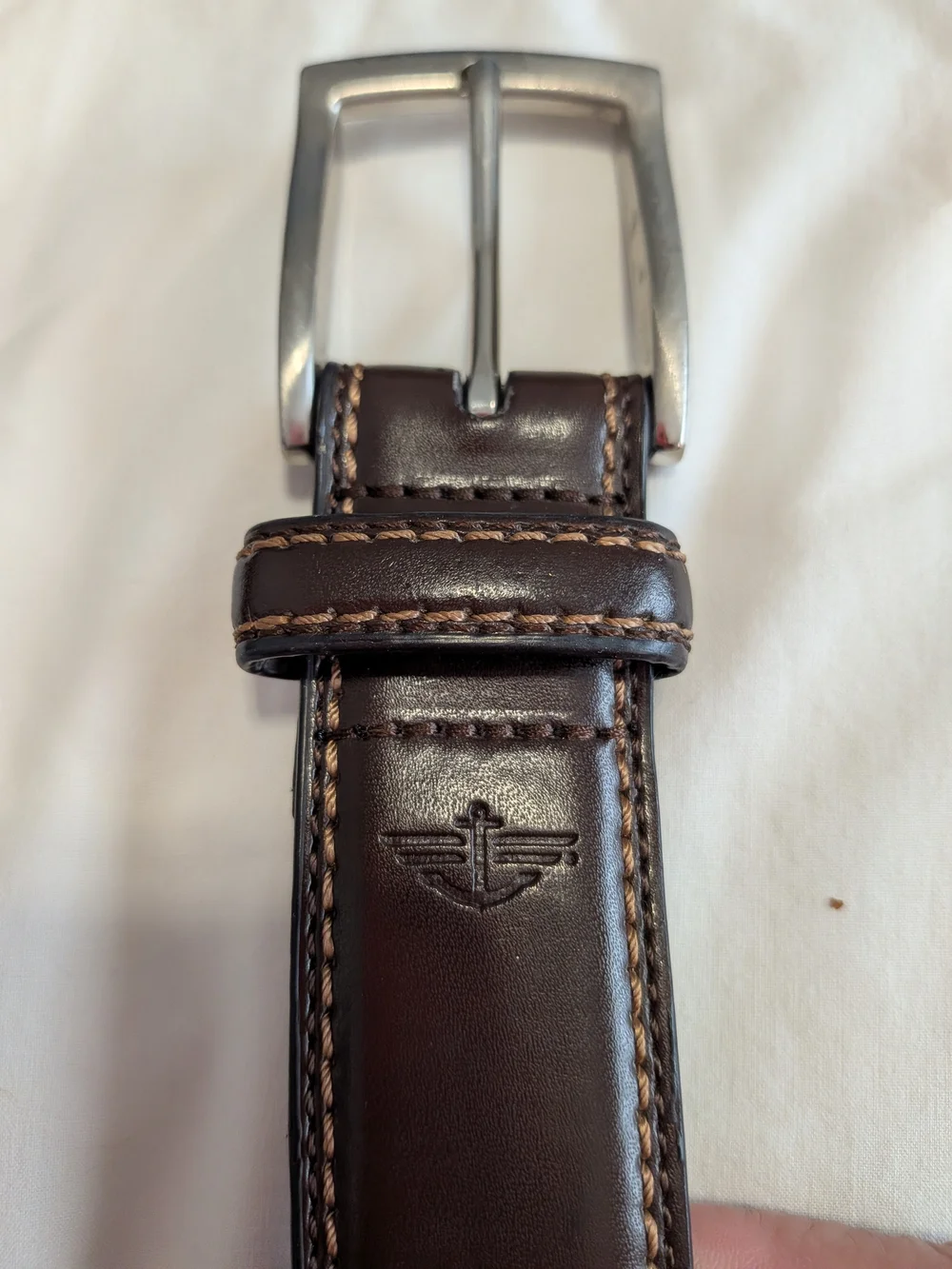 Men's Dark Brown Leather Belt Size 50 XL- Xxlg Sliver Buckle Contrast Stitch